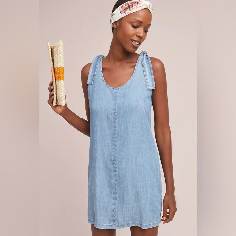 Anthropologie Michael Stars Chambray Shift Dress With Shoulder Ties Size Large